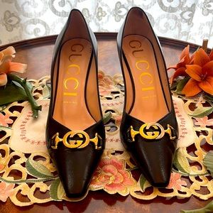 Beautiful black Gucci heels with fancy hardware